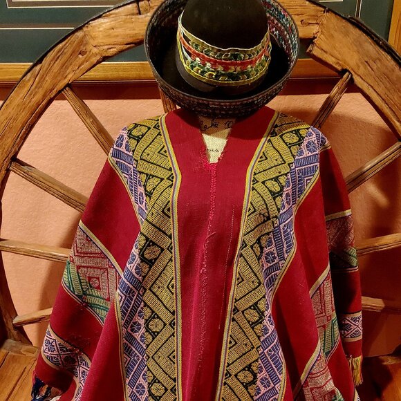 Andean Poncho – Handwoven Textile with Geometric Antique Inca Motifs, Gift Ideas - Picture 1 of 5